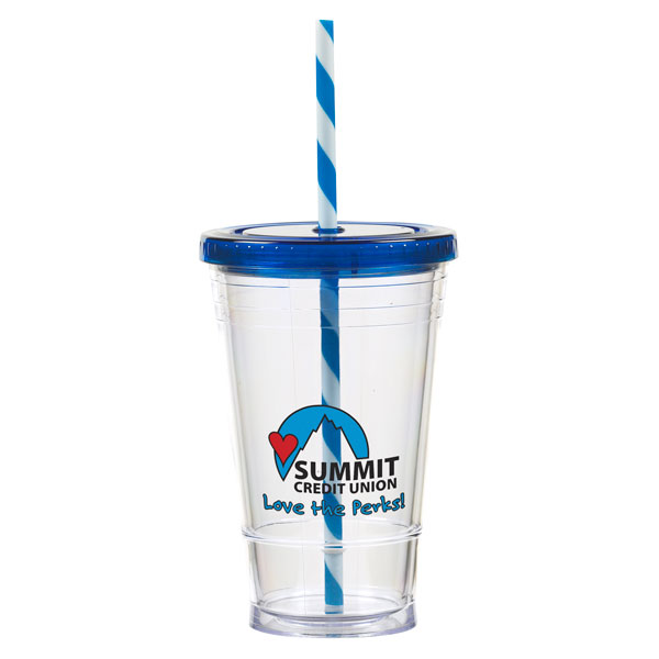 16 oz Slurpy with Colored Lid & Striped Straw Tumbler 1