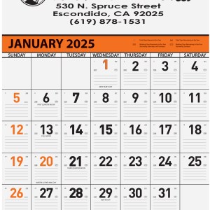Orange Contractor Calendar w/1 Color Imprint (18"x 25") 1 Orange Contractor Calendar w/1 Color Imprint (18"x 25") 1