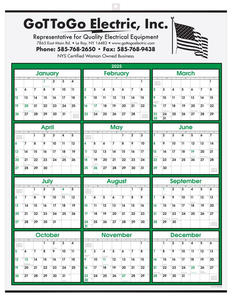 Green Border Modern Yearly Calendar w/Top Imprint 1 Green Border Modern Yearly Calendar w/Top Imprint 1
