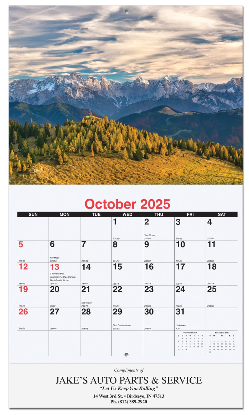 Peaceful Peaks Monthly Wall Calendar w/Staple Binding (10 5/8"x 18 ¼") 1 Peaceful Peaks Monthly Wall Calendar w/Staple Binding (10 5/8"x 18 ¼") 1
