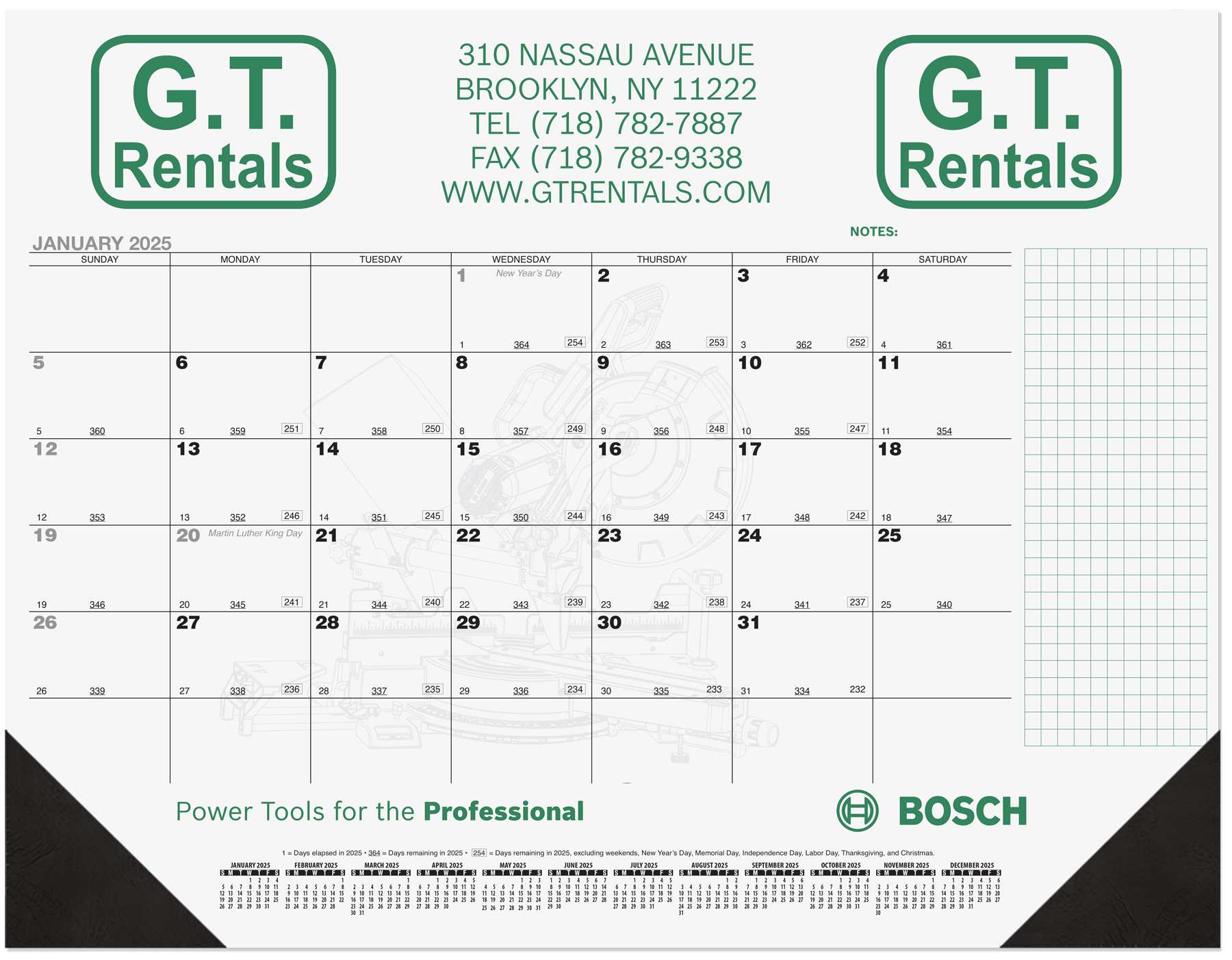 Black Calendar Desk Pad w/Julian & Contractor Dates - 1 Color Imprint 1