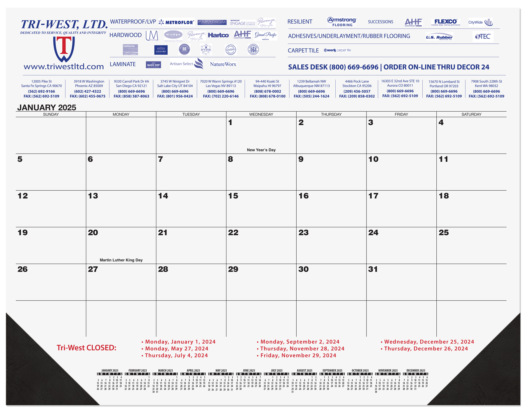 Black 13 Month Calendar Desk Pad w/2 Color Imprint (21 ¾"x 17") 1