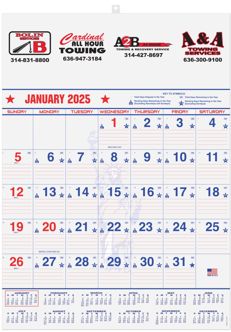 Patriotic Red & Blue Contractor Calendar w/2 Color Imprint (18"x 25") 1 Patriotic Red & Blue Contractor Calendar w/2 Color Imprint (18"x 25") 1