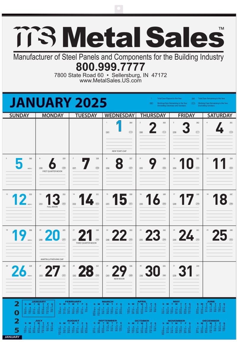 Blue Contractor Calendar w/1 Color Imprint (18"x 25") 1 Blue Contractor Calendar w/1 Color Imprint (18"x 25") 1