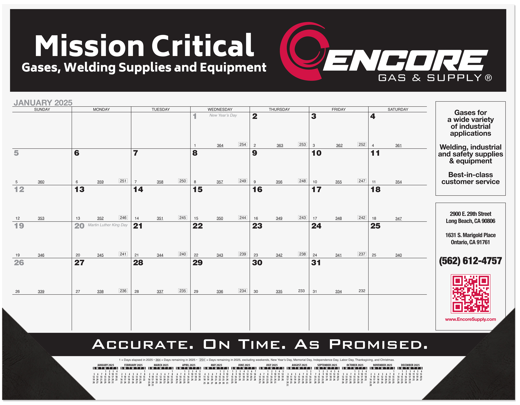 Black Calendar Desk Pad w/Julian & Contractor Dates - 2 Color Imprint 1