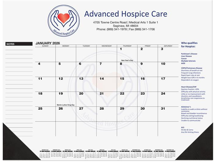 Black Calendar Desk Pad w/2 Color Imprint (21 ¾"x 17") 1