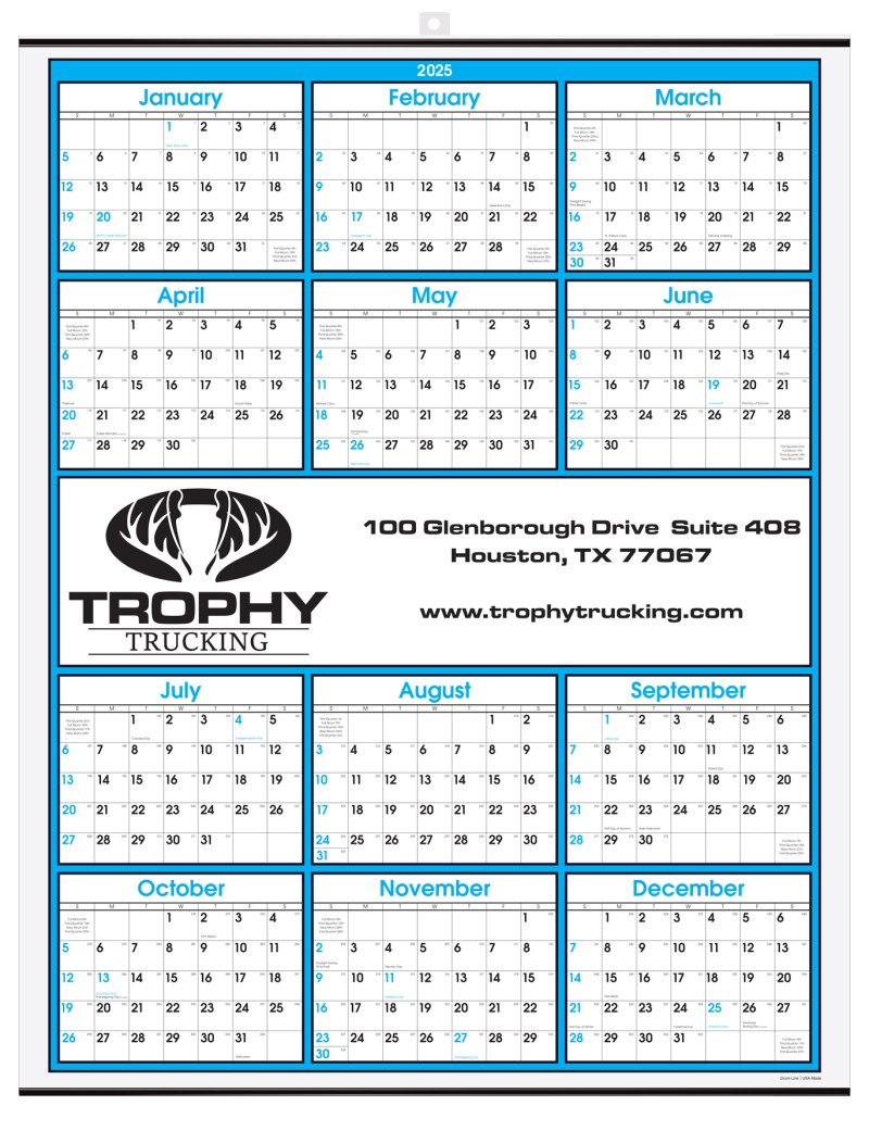 Blue Border Modern Yearly Calendar w/Center Imprint 1 Blue Border Modern Yearly Calendar w/Center Imprint 1