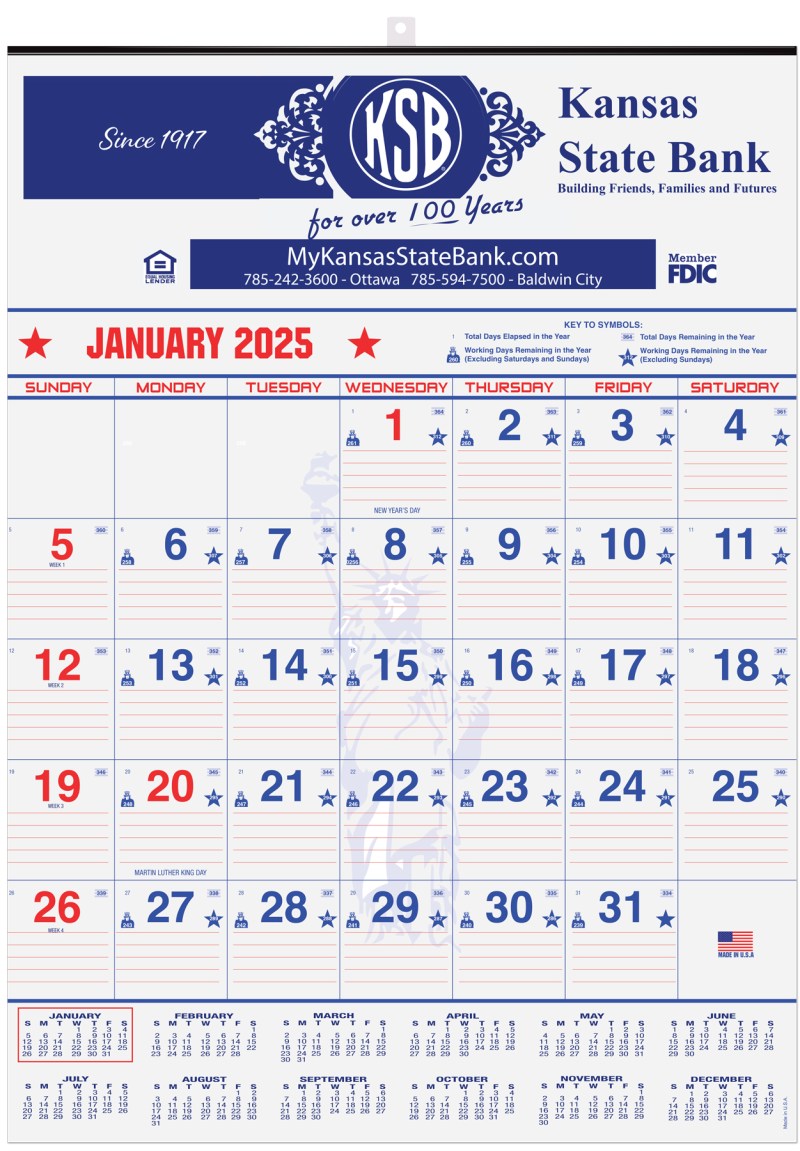 Patriotic Red & Blue Contractor Calendar w/1 Color Imprint (18"x 25") 1 Patriotic Red & Blue Contractor Calendar w/1 Color Imprint (18"x 25") 1