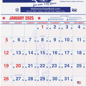 Patriotic Red & Blue Contractor Calendar w/1 Color Imprint (18"x 25") 1 Patriotic Red & Blue Contractor Calendar w/1 Color Imprint (18"x 25") 1