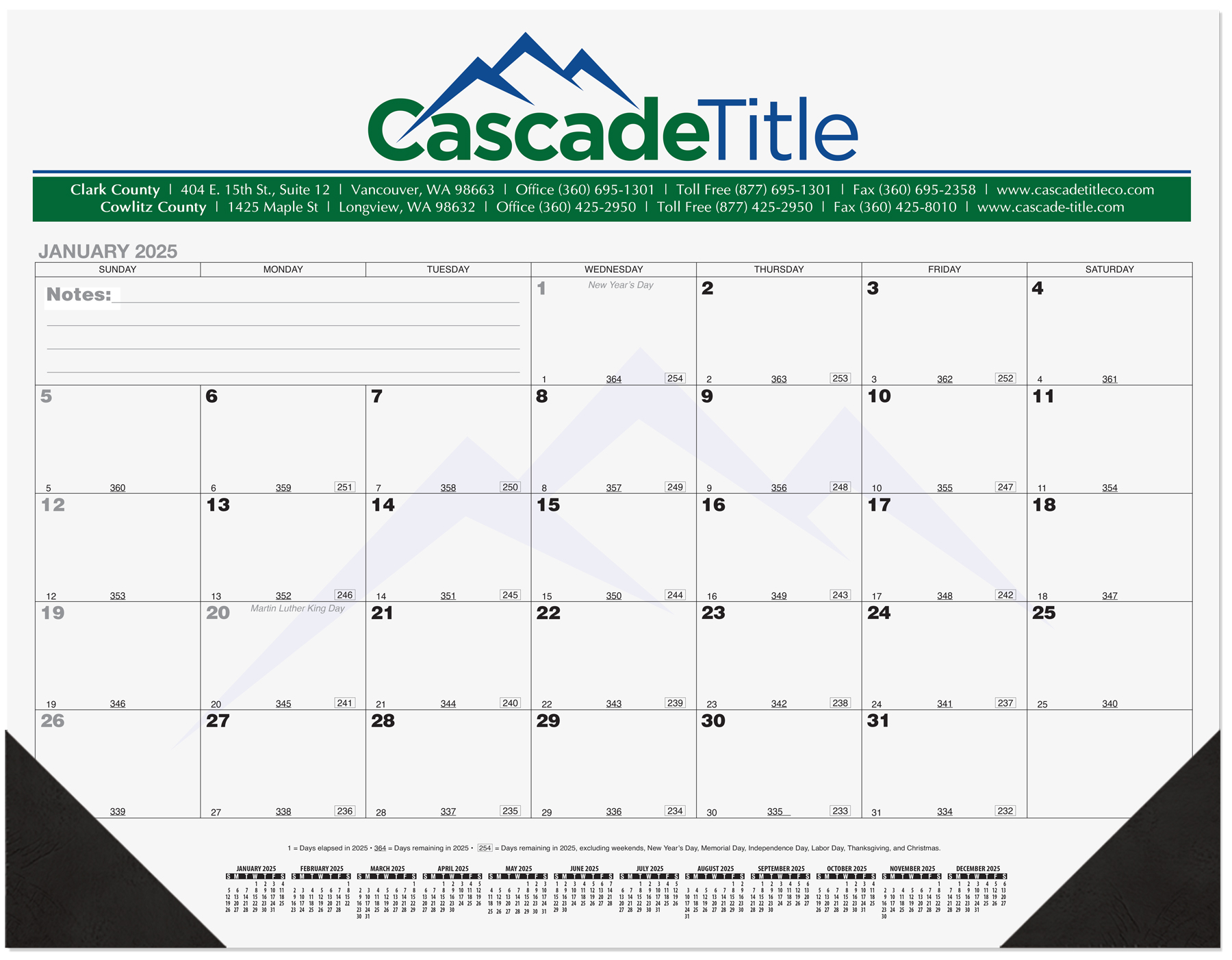 Black Calendar Desk Pad w/13 Sheets & 2 Color Imprint (21 ¾"x 17") 1