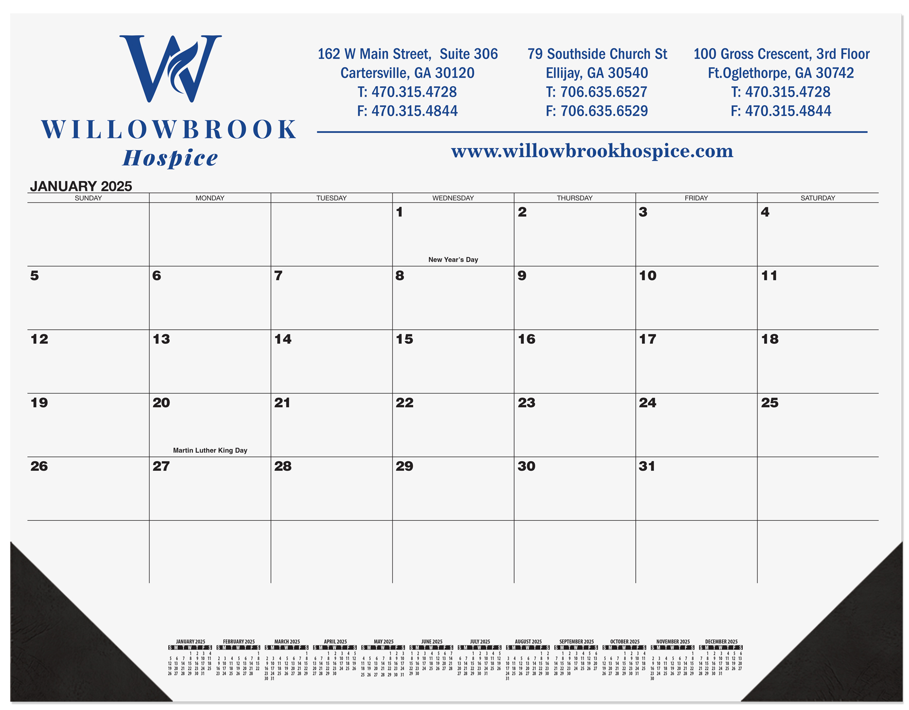 Black 13 Month Calendar Desk Pad w/1 Color Imprint (21 ¾"x 17") 1
