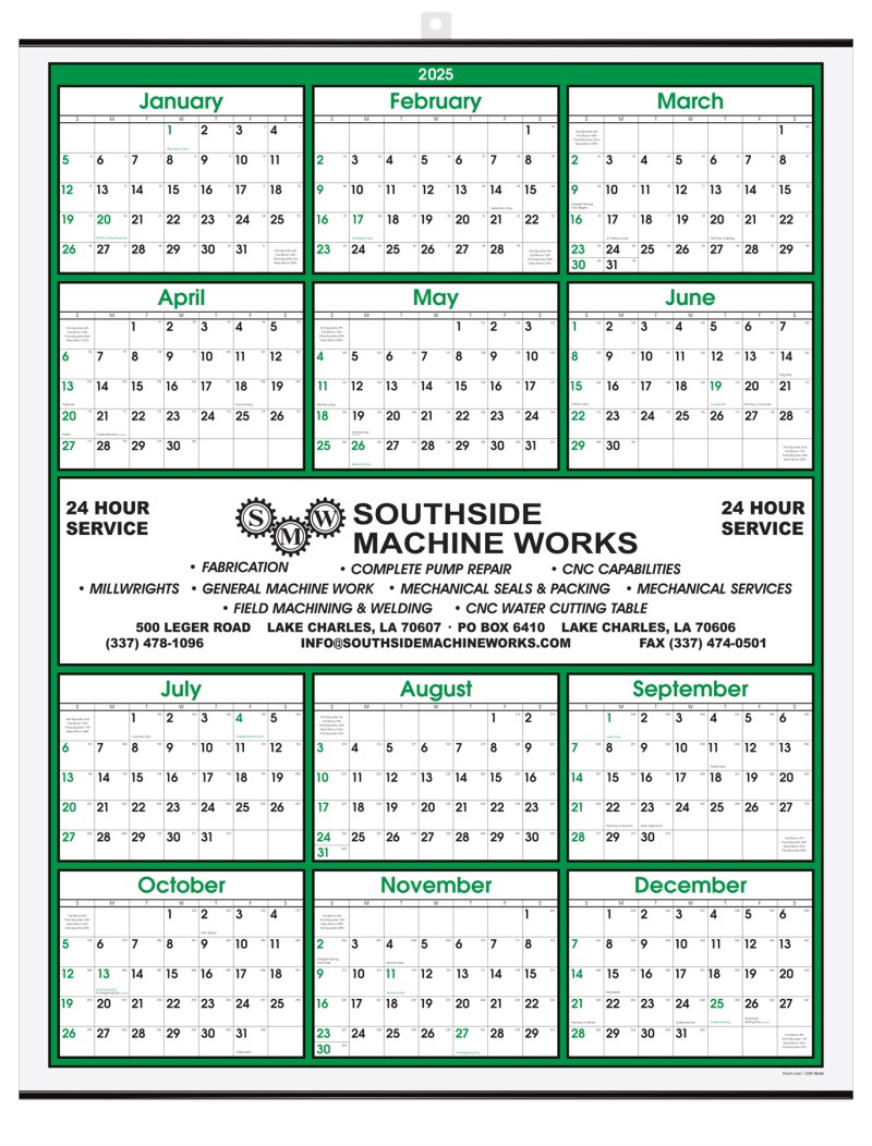 Green Border Modern Yearly Calendar w/Center Imprint 1 Green Border Modern Yearly Calendar w/Center Imprint 1