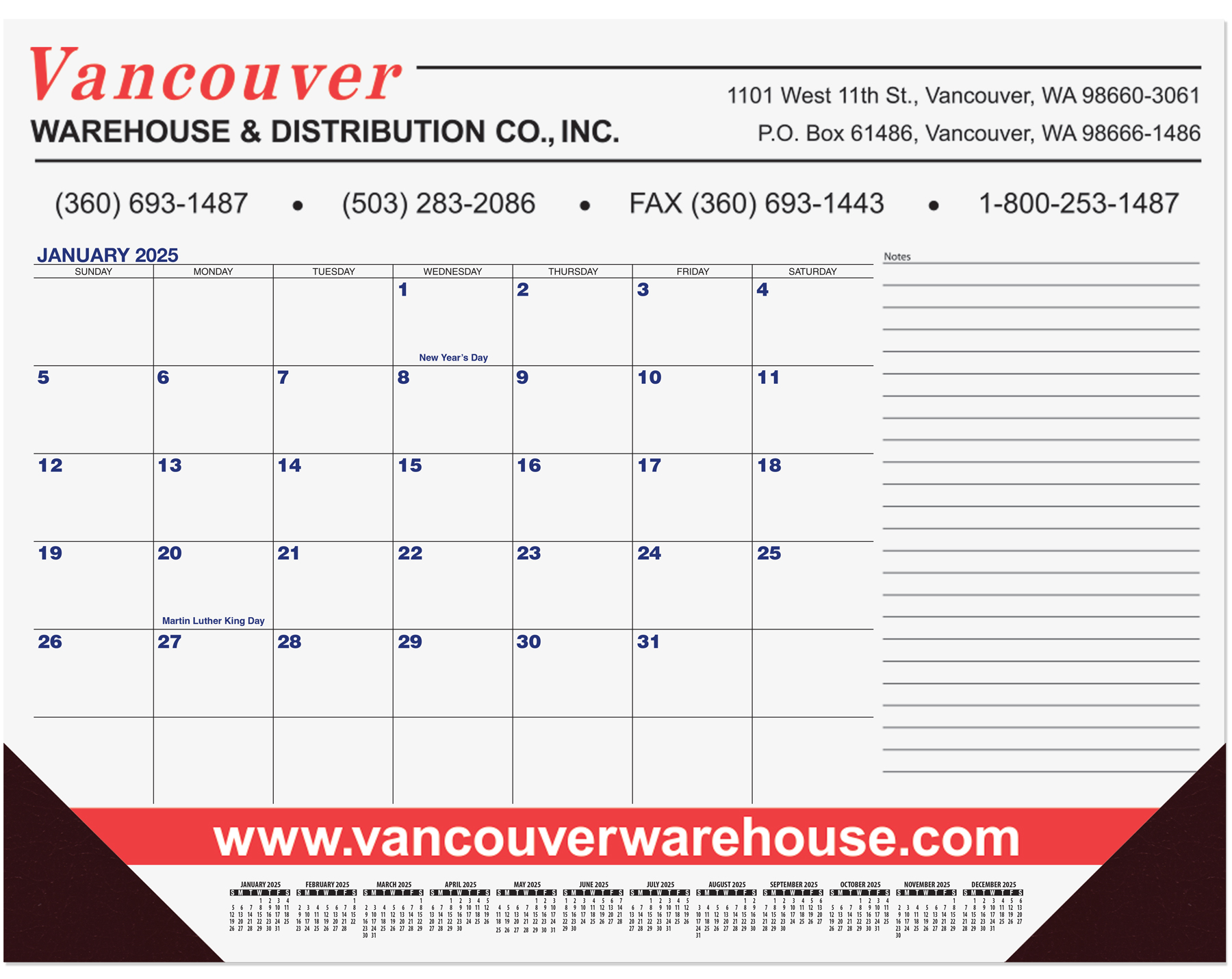 Blue & Black Calendar Desk Pad w/Side Note Lines & 2 Color Imprint (21 ¾"x 17") 1