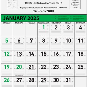 Green Contractor Calendar w/1 Color Imprint (18"x 25") 1 Green Contractor Calendar w/1 Color Imprint (18"x 25") 1