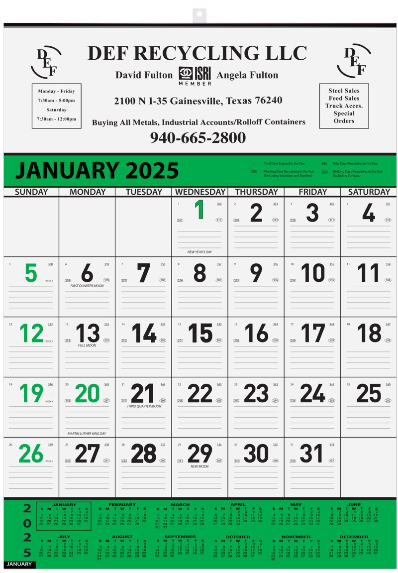 Green Contractor Calendar w/1 Color Imprint (18"x 25") 1 Green Contractor Calendar w/1 Color Imprint (18"x 25") 1