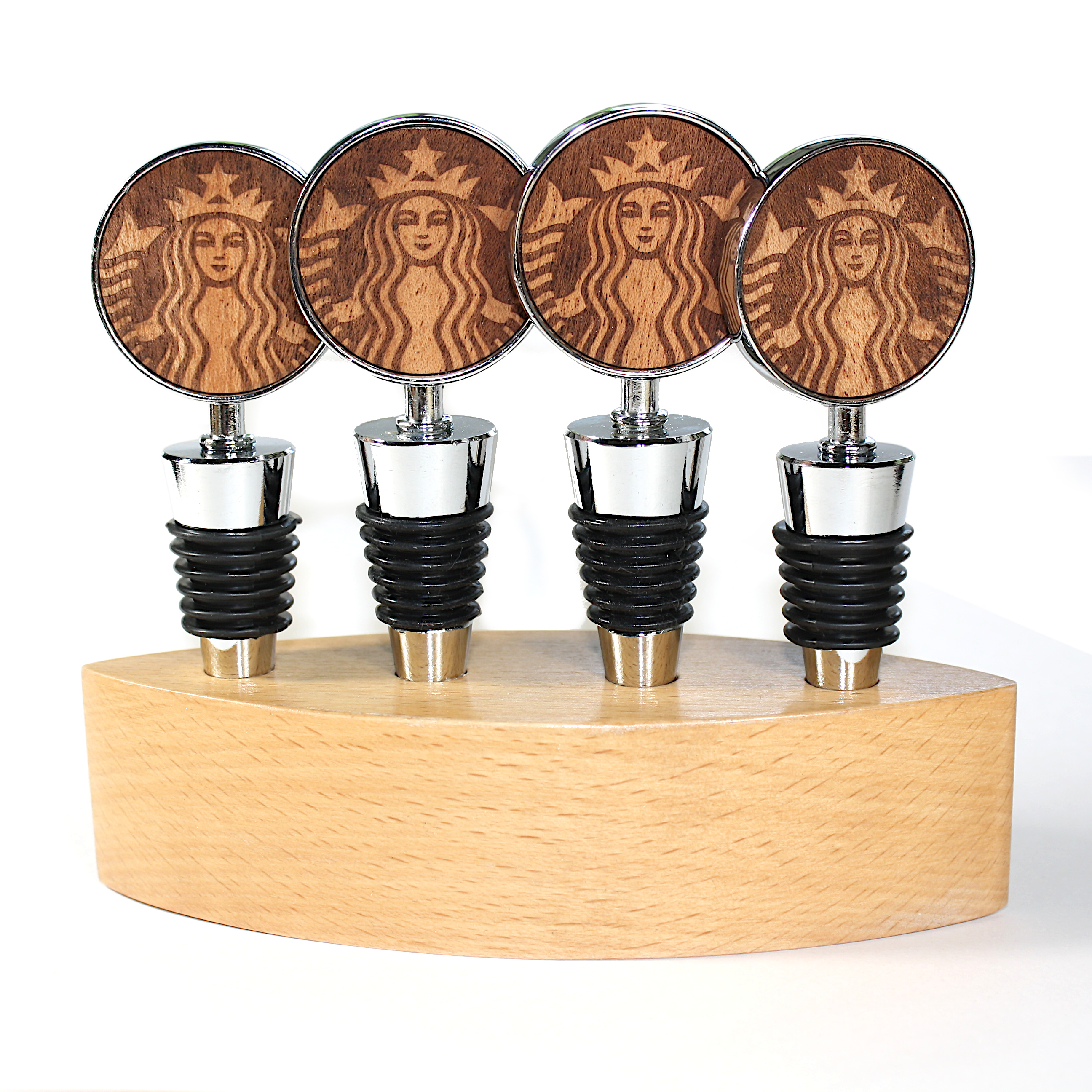 Wooden Cone Style Wine Bottle Stopper & Stand (BITTERROOT) 1
