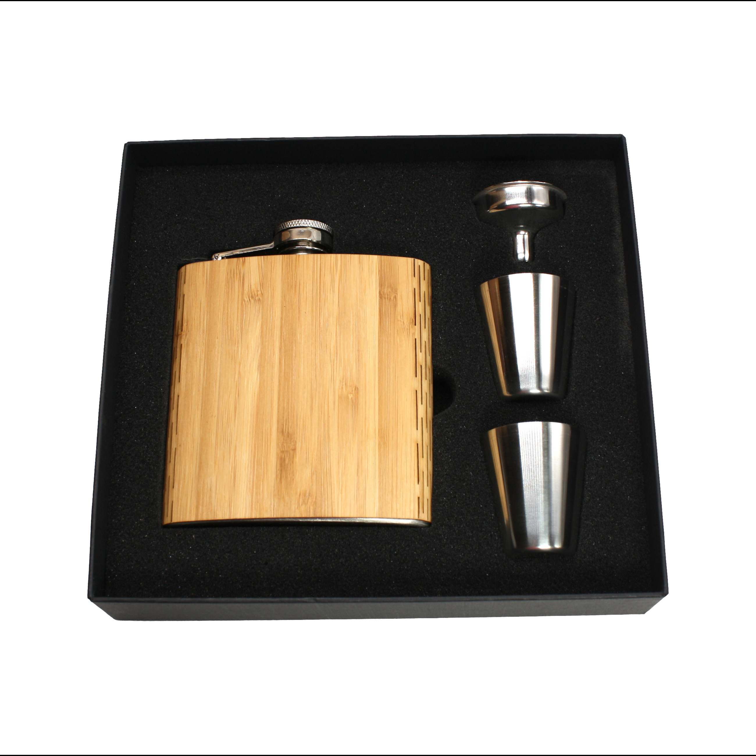 6 Oz. Wooden Hip Flask & Gift Box with Stainless Steel Accessories (CORVALIS) 1