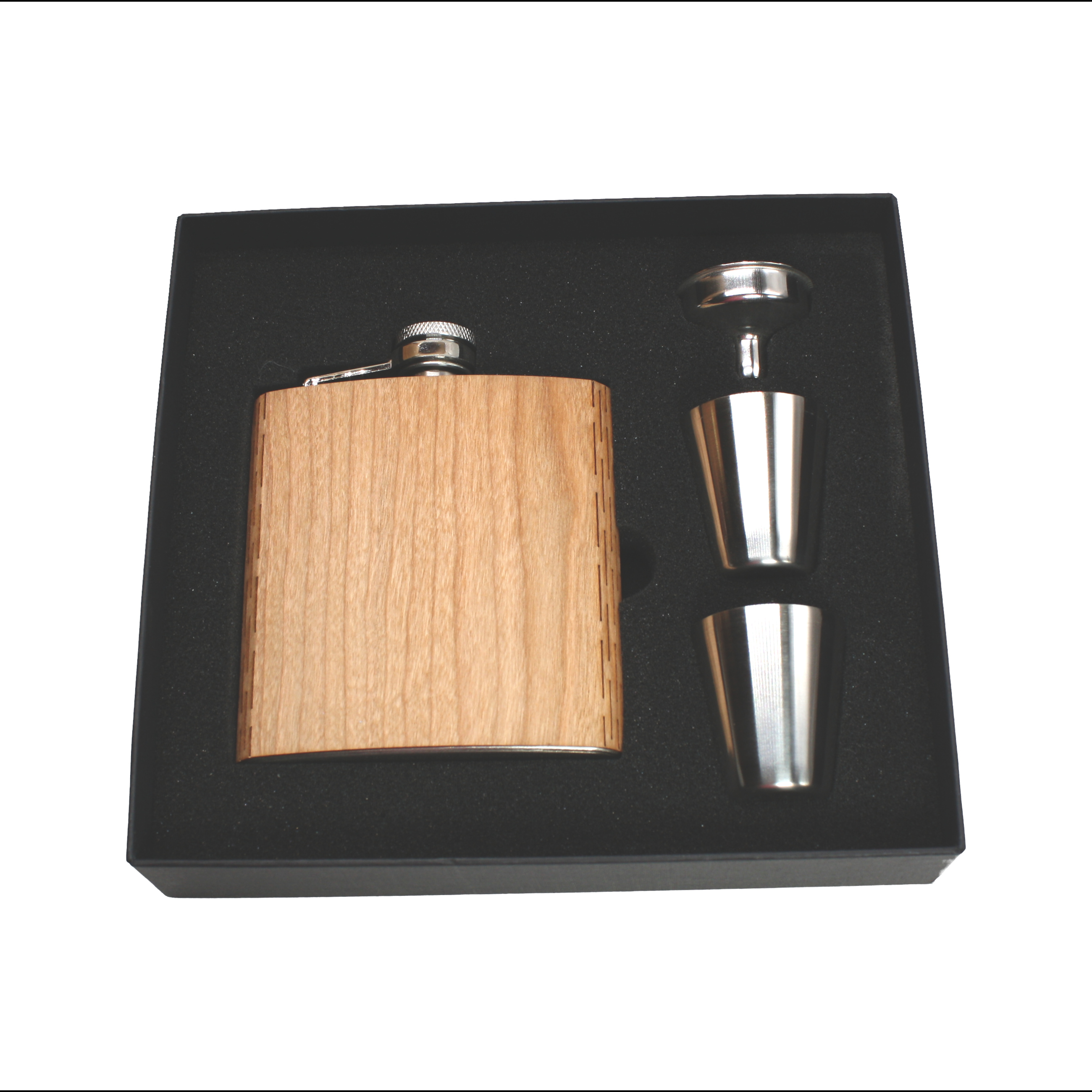 6 Oz. Wooden Hip Flask & Gift Box with Stainless Steel Accessories (CORVALIS) 1