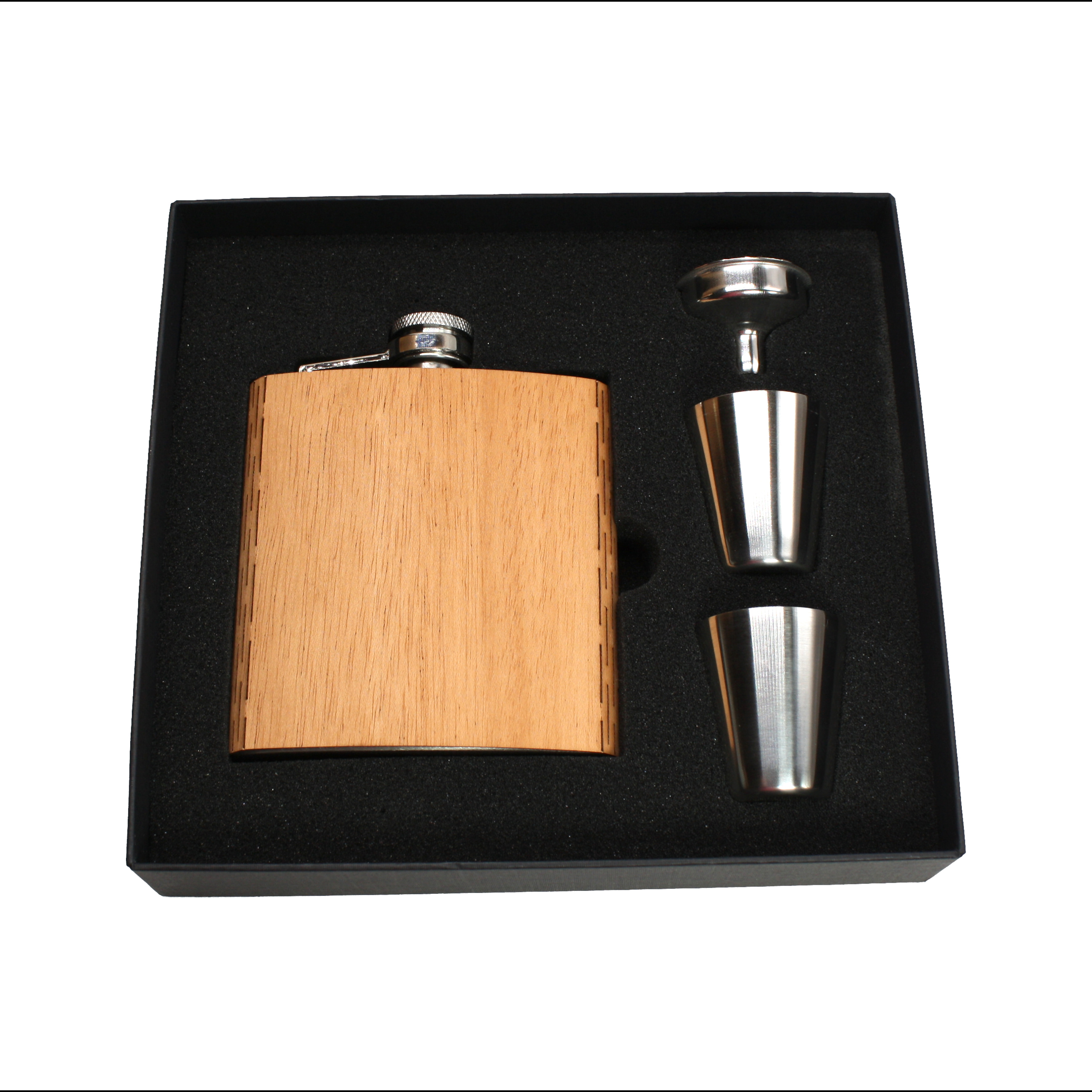 6 Oz. Wooden Hip Flask & Gift Box with Stainless Steel Accessories (CORVALIS) 1