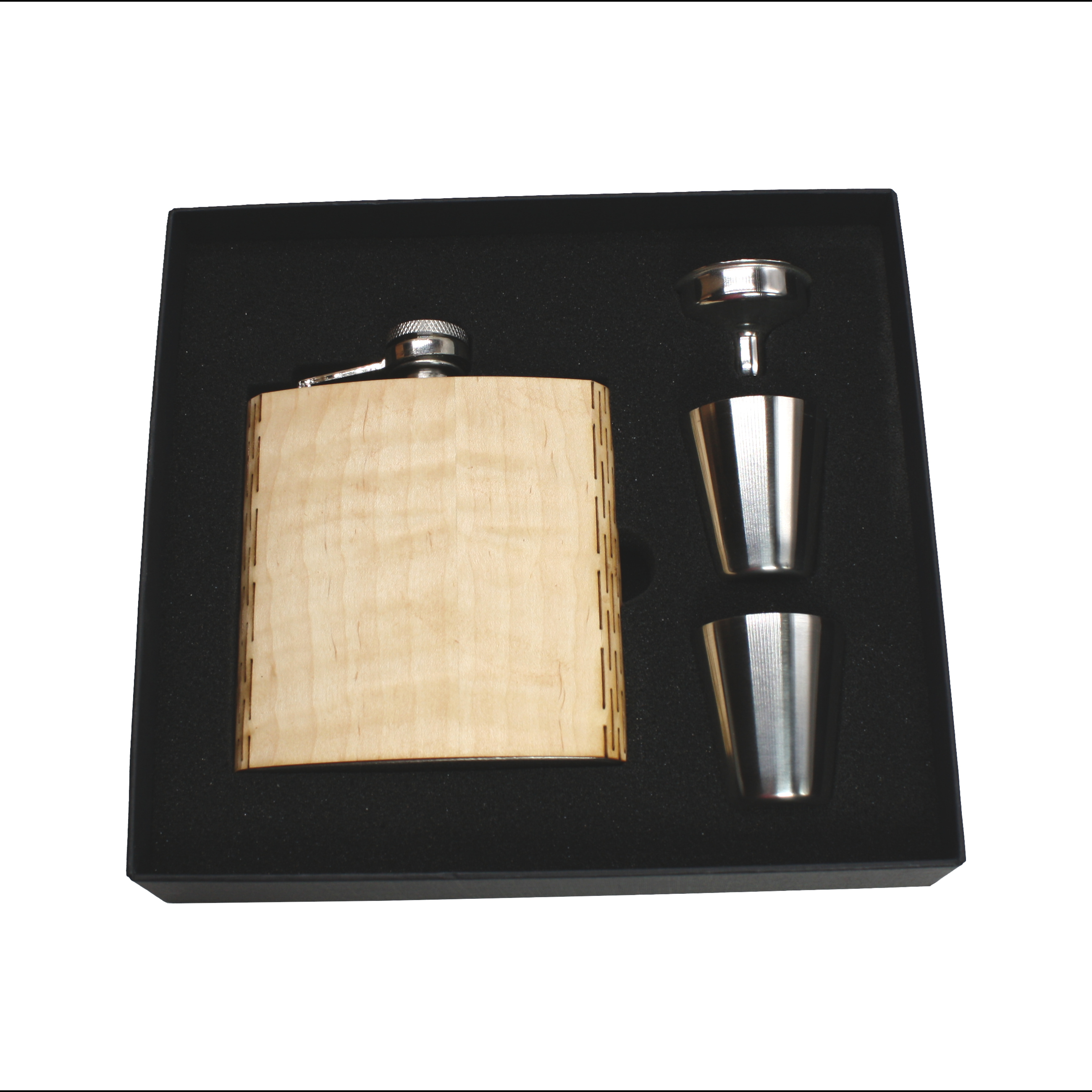 6 Oz. Wooden Hip Flask & Gift Box with Stainless Steel Accessories (CORVALIS) 1