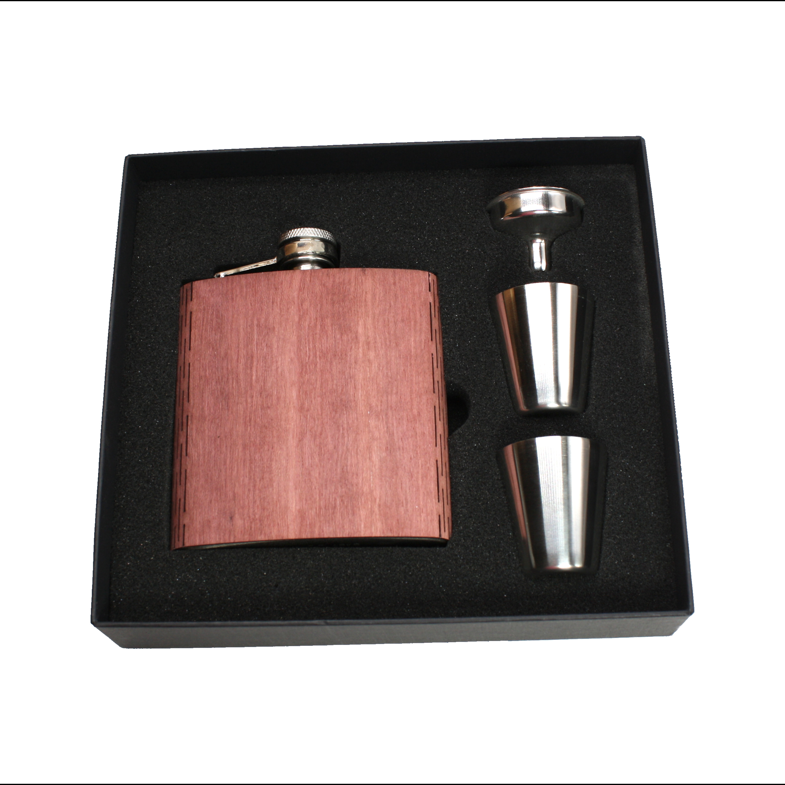 6 Oz. Wooden Hip Flask & Gift Box with Stainless Steel Accessories (CORVALIS) 1