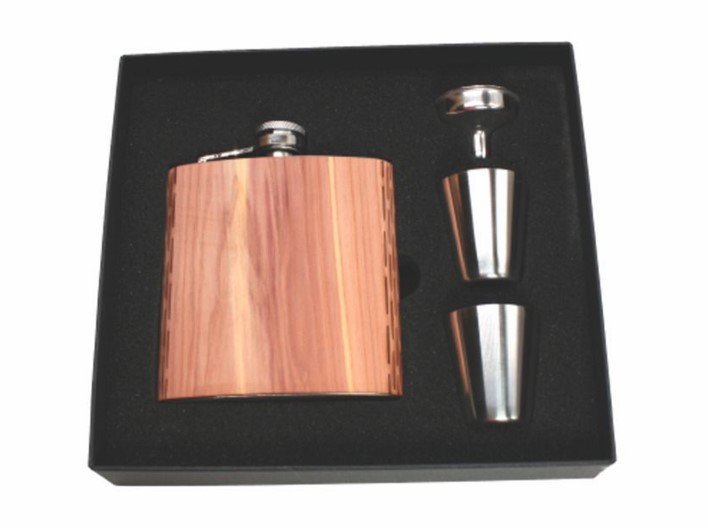 6 Oz. Wooden Hip Flask & Gift Box with Stainless Steel Accessories (CORVALIS) 1