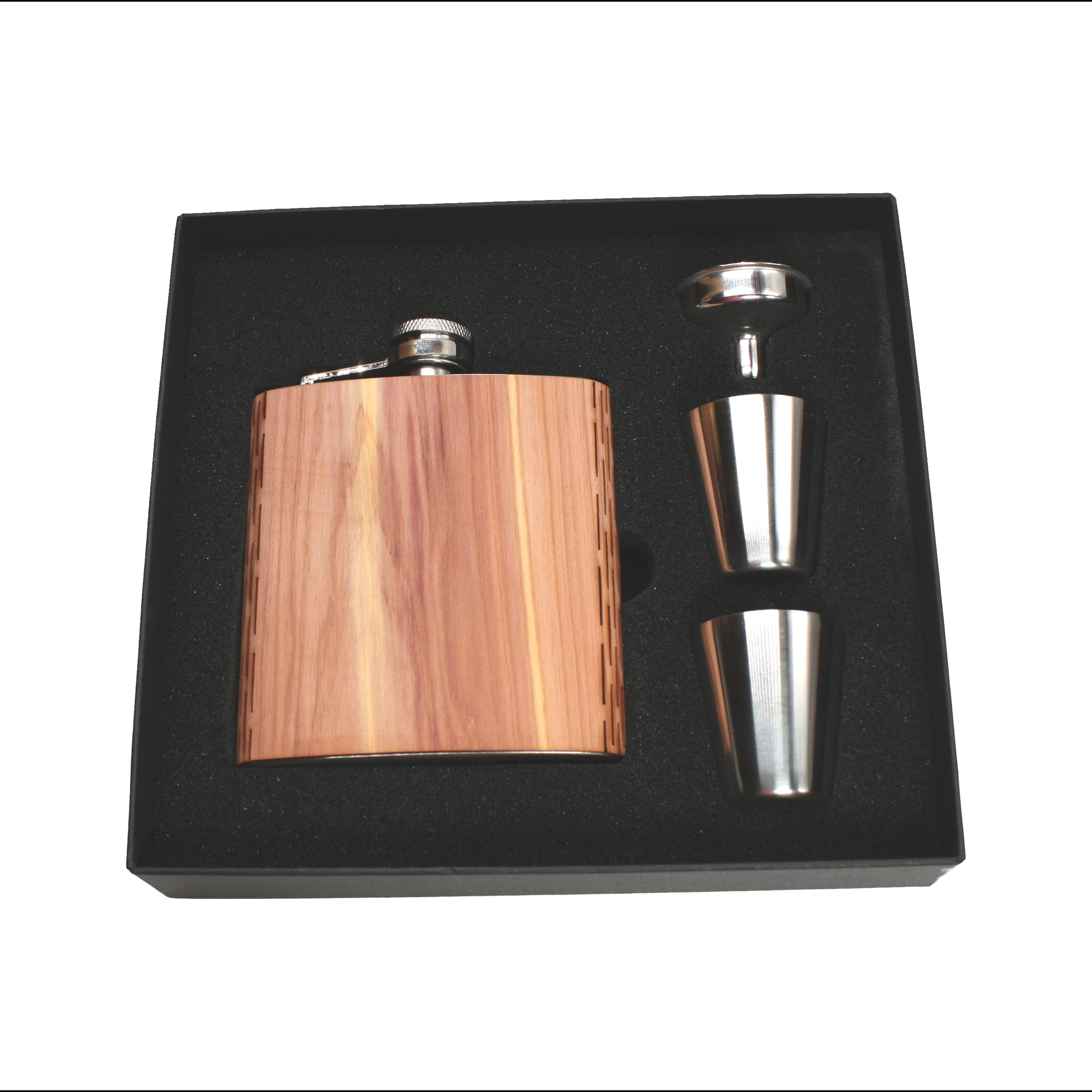 6 Oz. Wooden Hip Flask & Gift Box with Stainless Steel Accessories (CORVALIS) 1