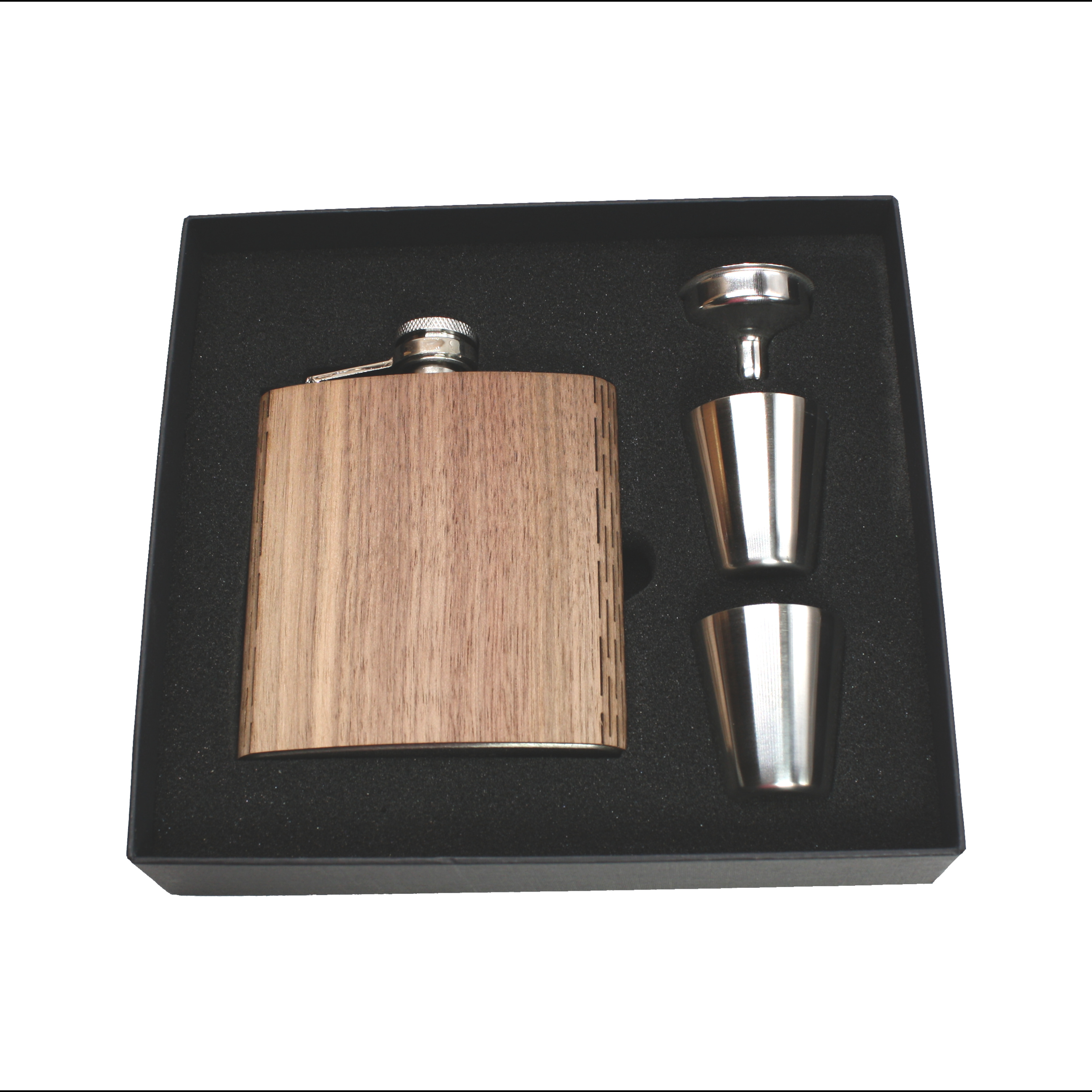 6 Oz. Wooden Hip Flask & Gift Box with Stainless Steel Accessories (CORVALIS) 1