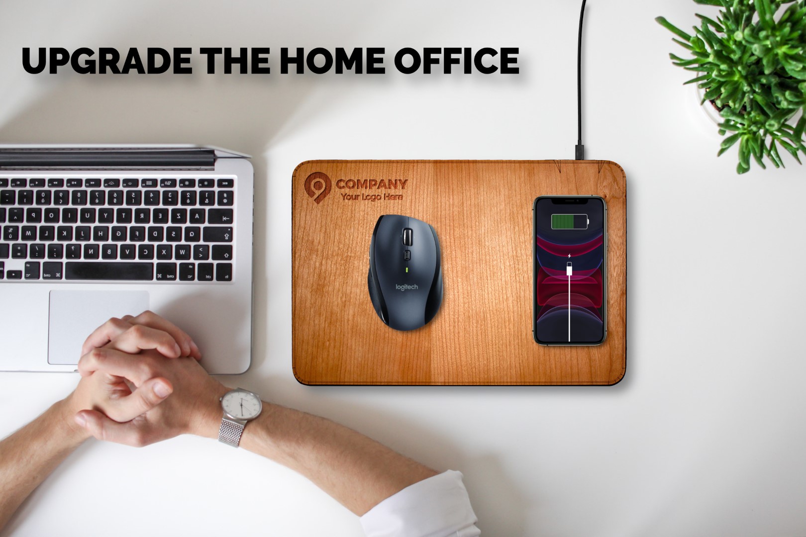 Oversize Wood Mousepad with 10 watt Qi Wireless Fast Charger (BALBOA) 1