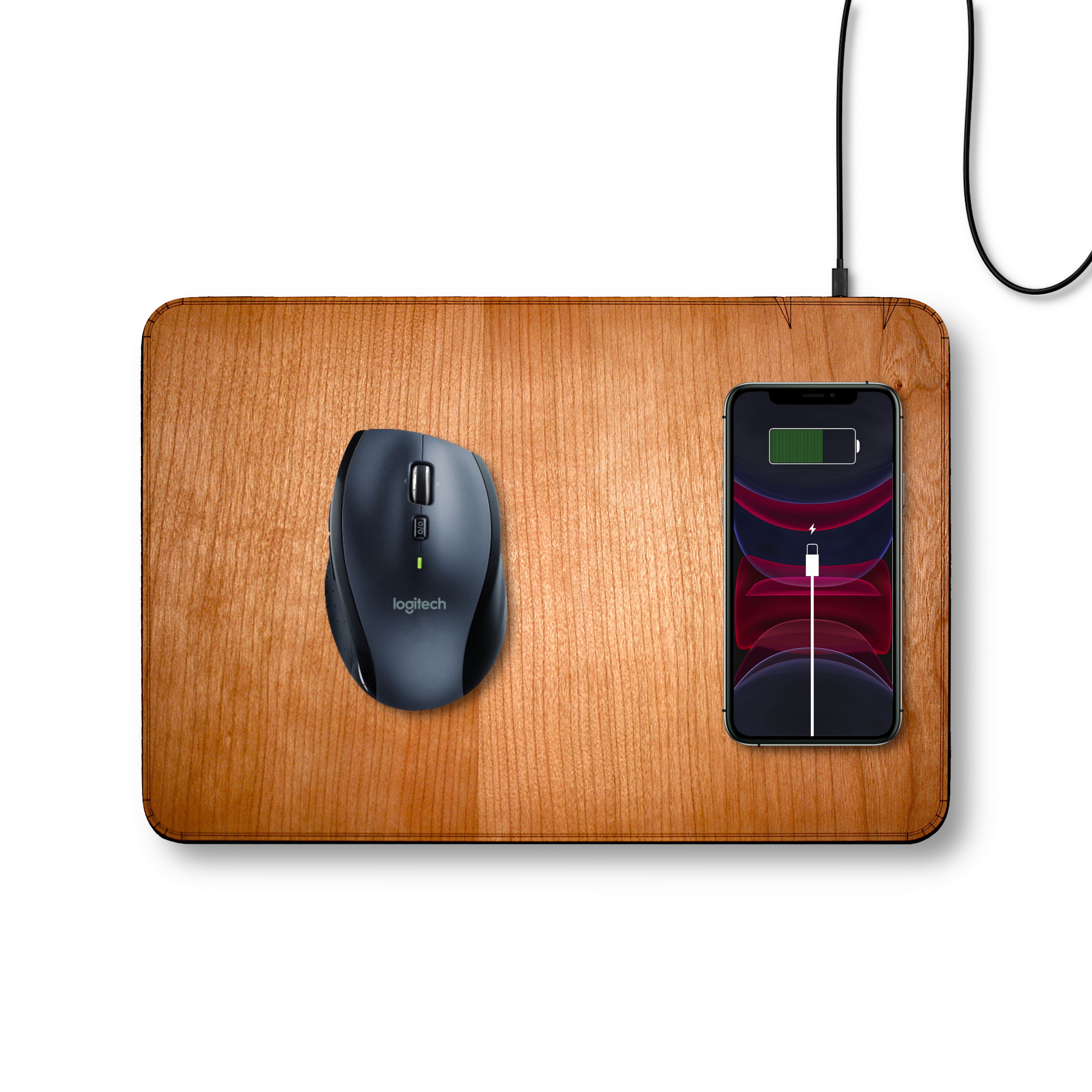 Oversize Wood Mousepad with 10 watt Qi Wireless Fast Charger (BALBOA) 1