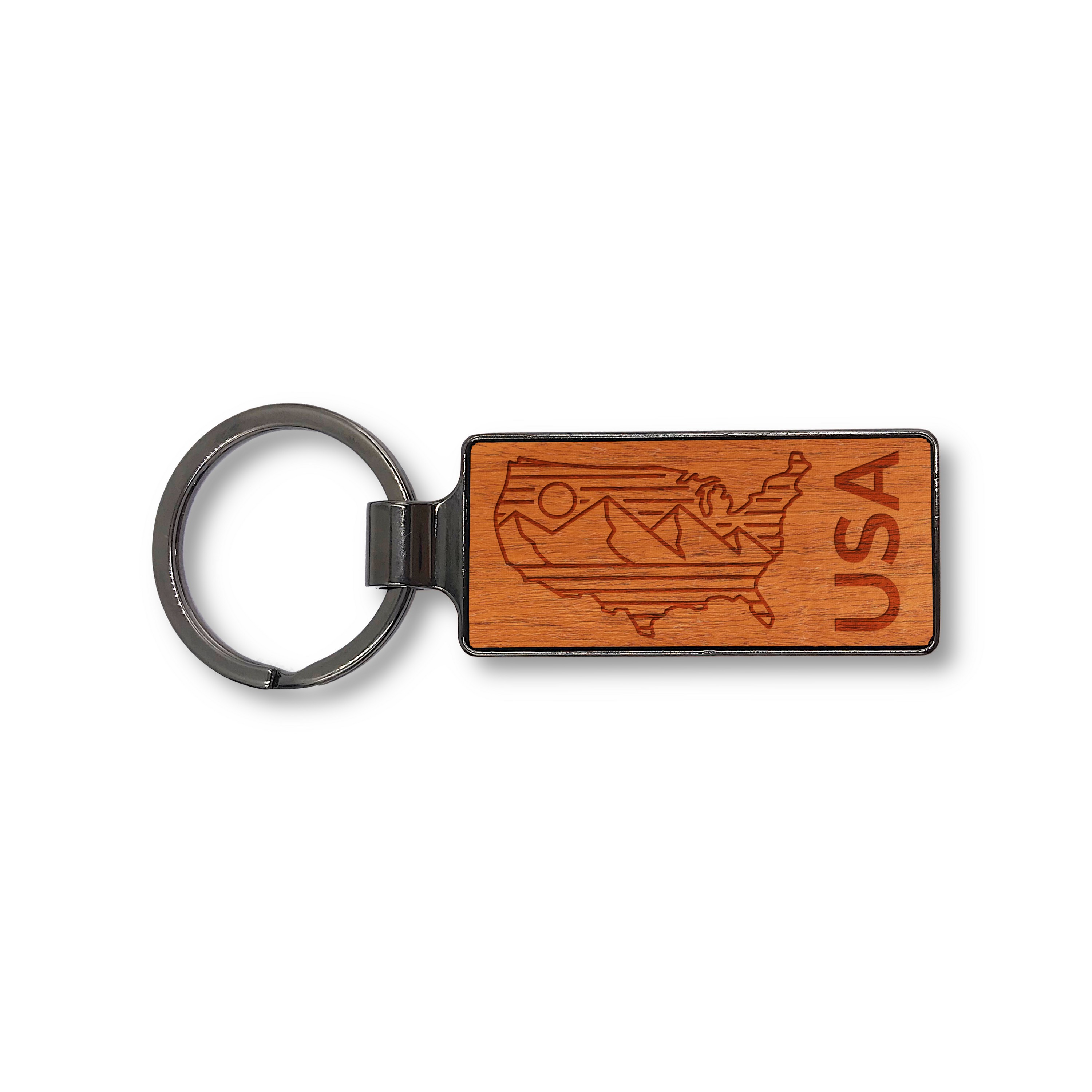 Premium Wood & Steel Keychain (Rectangular) 1