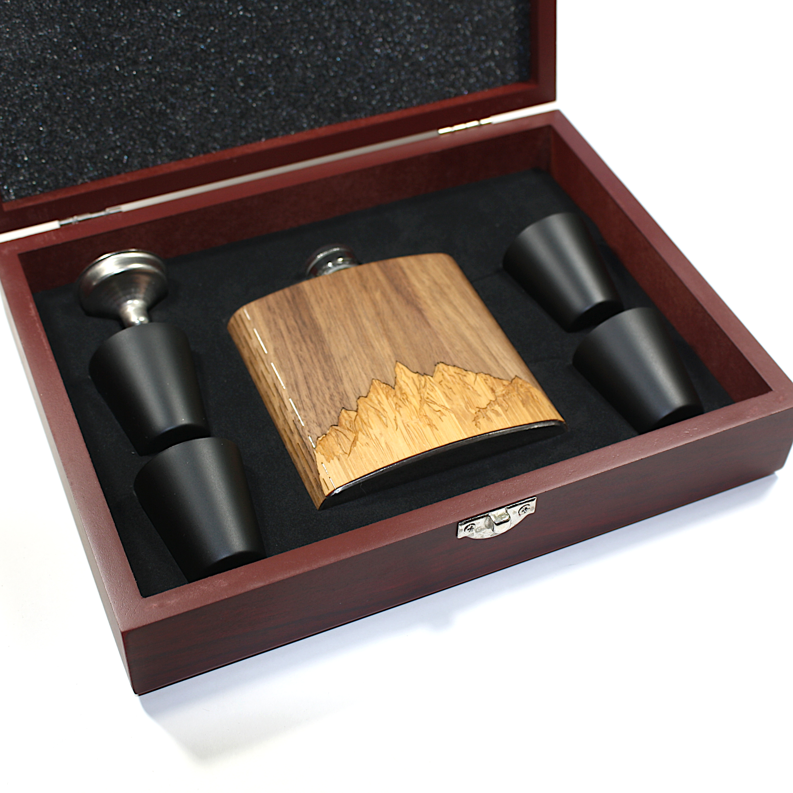 6 Oz. Wooden Hip Flask & Hardwood Premium Gift Box with Stainless Steel Accessories (PANTHER) 1