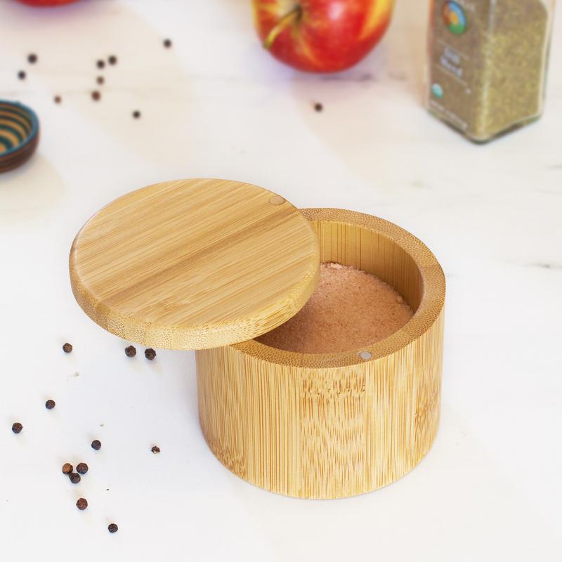 6 oz. Round Bamboo Salt Box with Lid 1