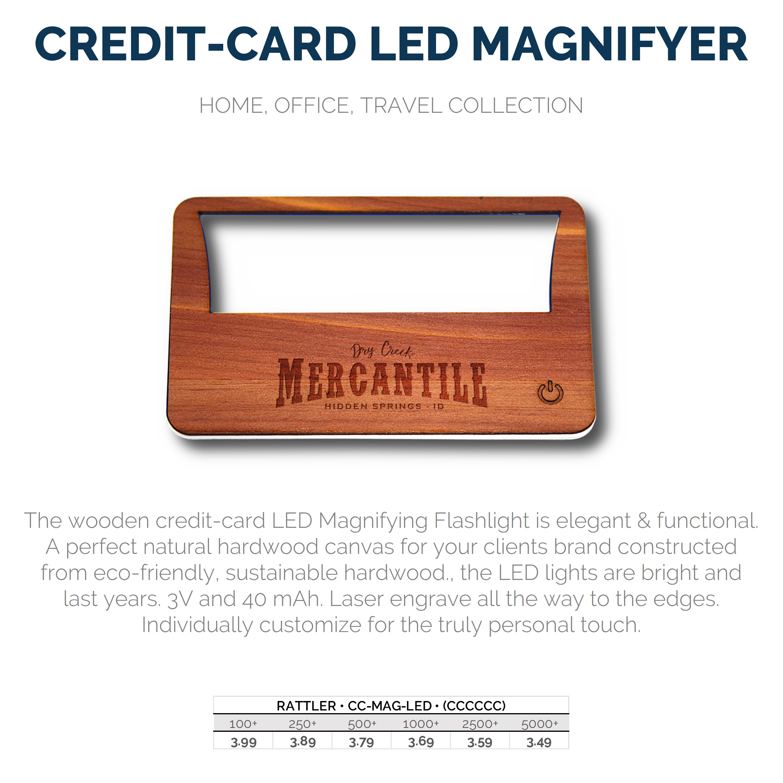 Wooden Credit-Card Magnifying LED Light (RATTLER) 1