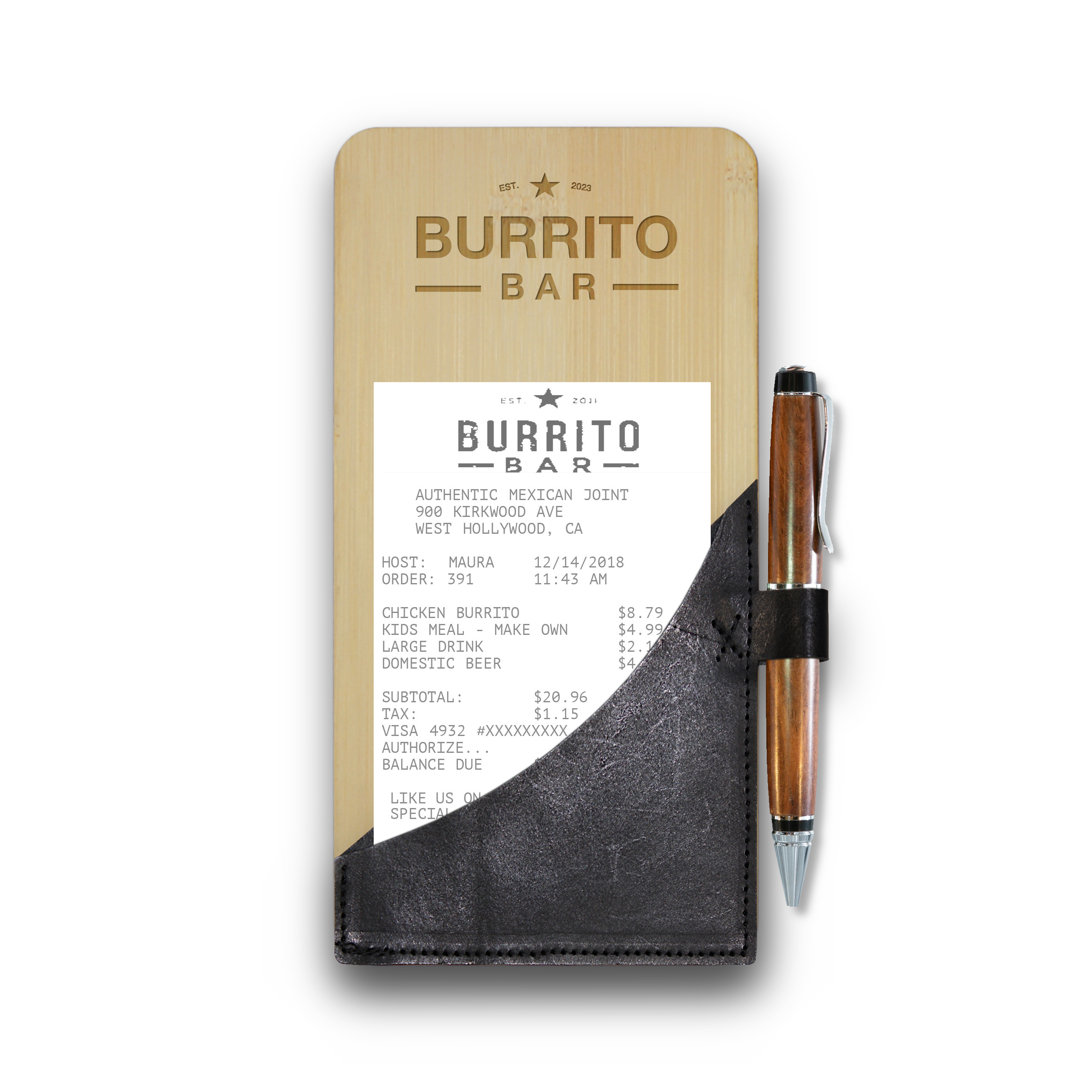 Restaurant Wood & Genuine Leather Bill/Check Presenter (NISQUALLY) 1