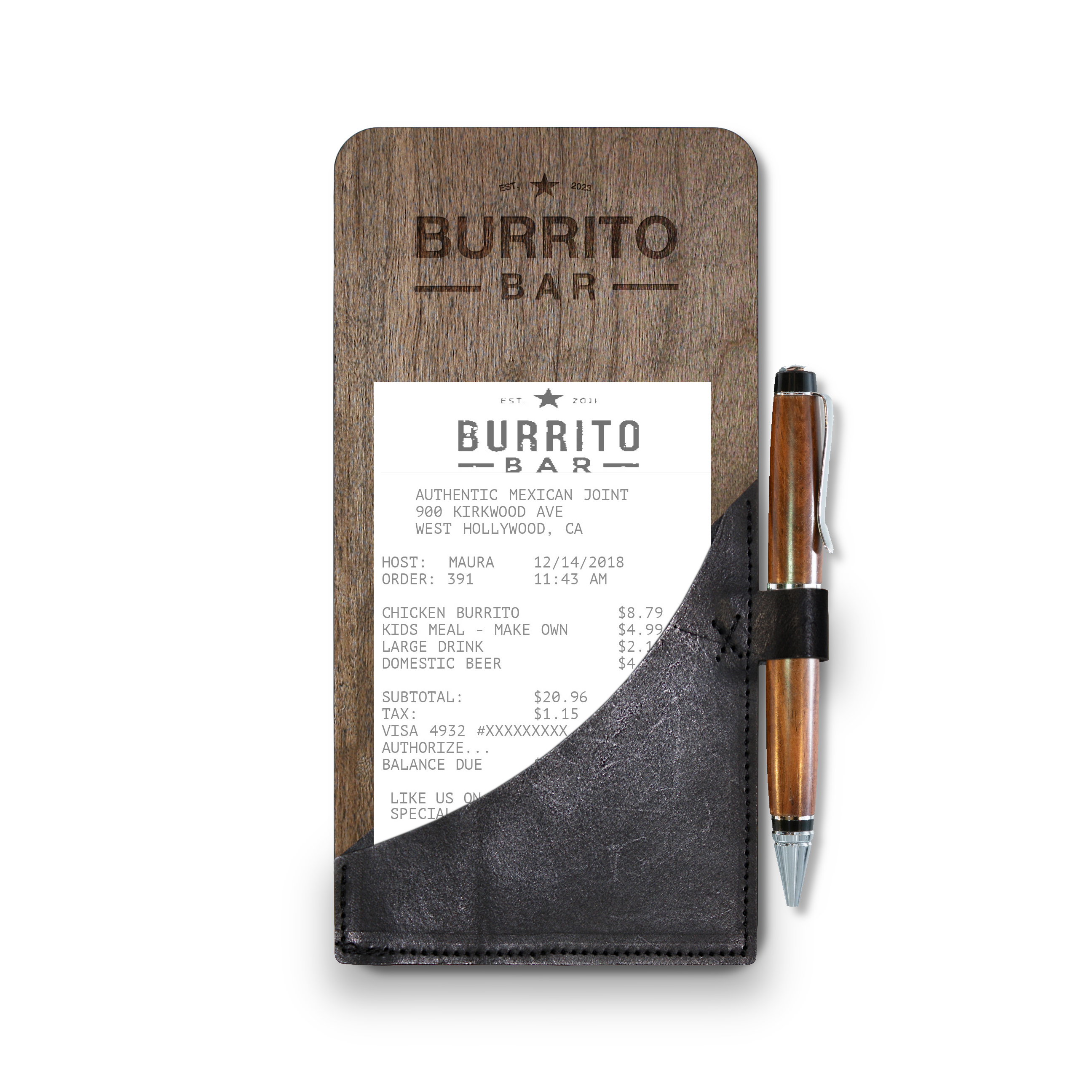 Restaurant Wood & Genuine Leather Bill/Check Presenter (NISQUALLY) 1