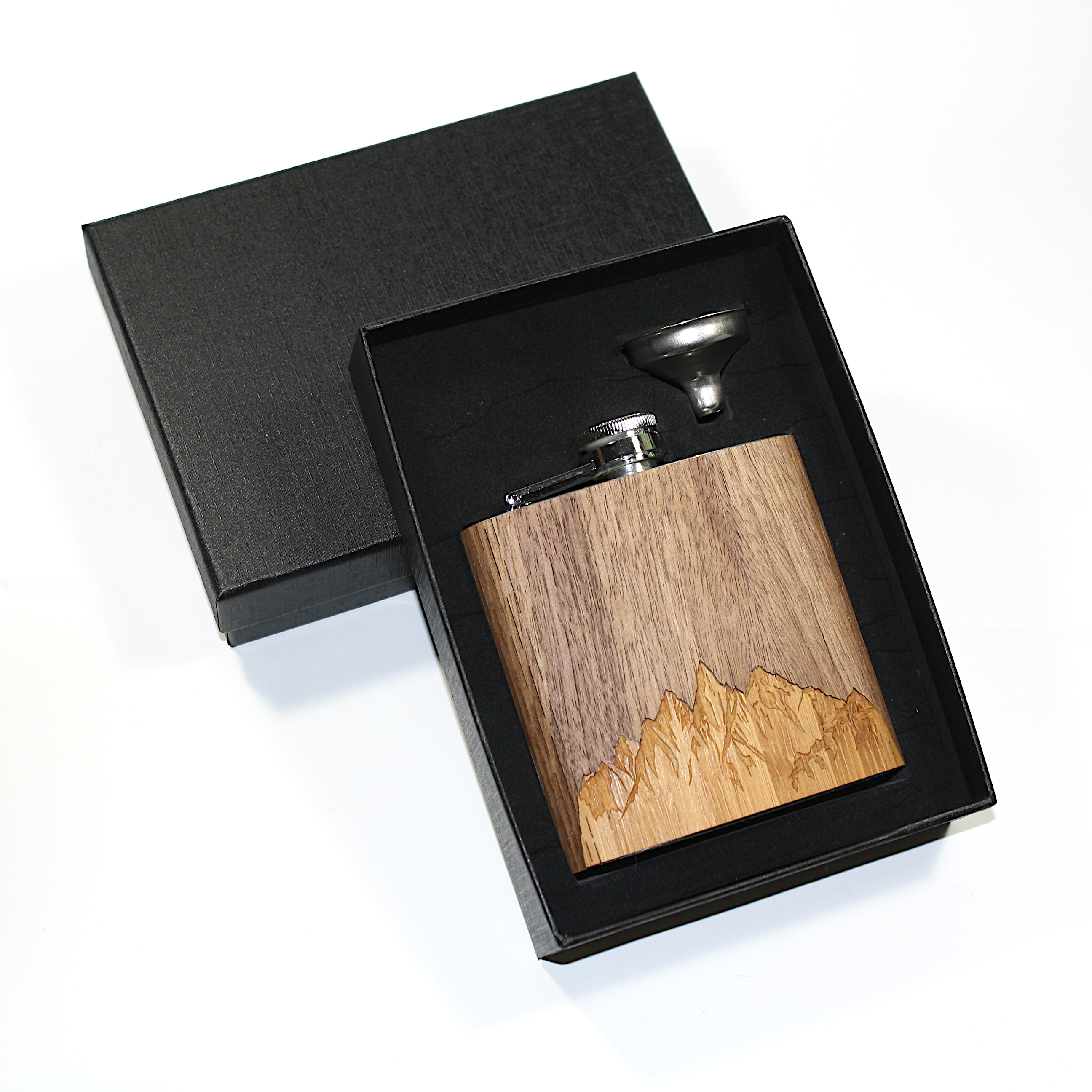 6 Oz. Wooden Hip Flask & Gift Box with Stainless Steel Funnel (RAPID) 1