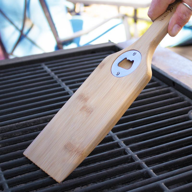 Bamboo BBQ Grill Scraper with Bottle Opener 1