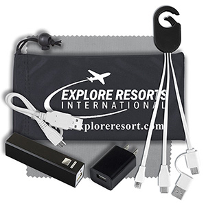 "DaySaver Lux" Mobile Tech Metal Power Bank Charging Kit w/Cleaning Cloth in Cinch Pouch 1