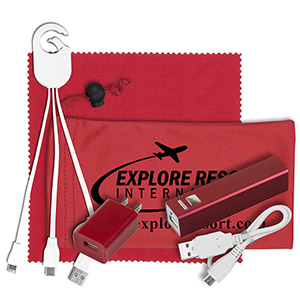 "DaySaver Lux" Mobile Tech Metal Power Bank Charging Kit w/Cleaning Cloth in Cinch Pouch 1