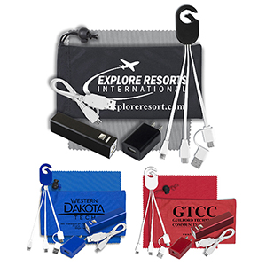 "DaySaver Lux" Mobile Tech Metal Power Bank Charging Kit w/Cleaning Cloth in Cinch Pouch 1