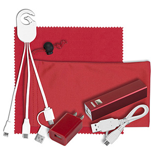 "DaySaver Lux" Mobile Tech Metal Power Bank Charging Kit w/Cleaning Cloth in Cinch Pouch 1