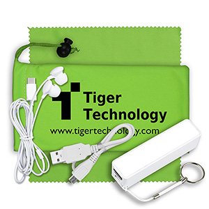 "TechBank Plus" Mobile Tech Power Bank Accessory Kit w/Ear Buds in Cinch Pouch 1