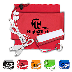 "TechBank Plus" Mobile Tech Power Bank Accessory Kit w/Ear Buds in Cinch Pouch 1