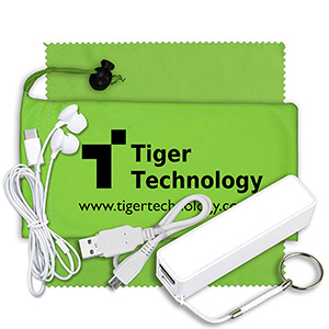 "TechBank Plus" Mobile Tech Power Bank Accessory Kit w/Ear Buds in Cinch Pouch 1