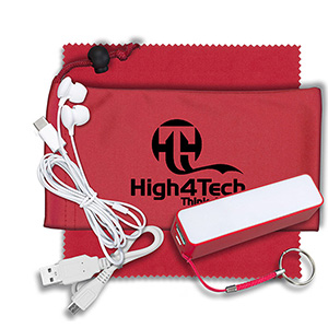 "TechBank Plus" Mobile Tech Power Bank Accessory Kit w/Ear Buds in Cinch Pouch 1