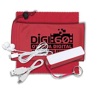 "TechBank Plus" Mobile Tech Power Bank Accessory Kit w/Ear Buds in Cinch Pouch 1