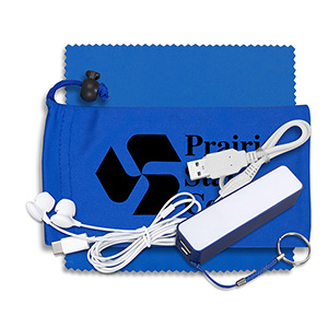 "TechBank Plus" Mobile Tech Power Bank Accessory Kit w/Ear Buds in Cinch Pouch 1