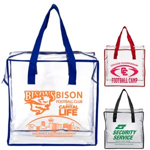 12"W x 12"H x 6"Gusset – "ARETE" Clear Vinyl Stadium Compliant Tote Bag with Zipper 1 12"W x 12"H x 6"Gusset – "ARETE" Clear Vinyl Stadium Compliant Tote Bag with Zipper 1