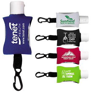 "SanPal Sleeve" .5 oz Hand Sanitizer Antibacterial Gel in Clip-On Neoprene Sleeve Cover 1 "SanPal Sleeve" .5 oz Hand Sanitizer Antibacterial Gel in Clip-On Neoprene Sleeve Cover 1